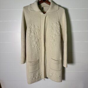 Lady Woo Long Cardigan Cream with Flower Embellishment